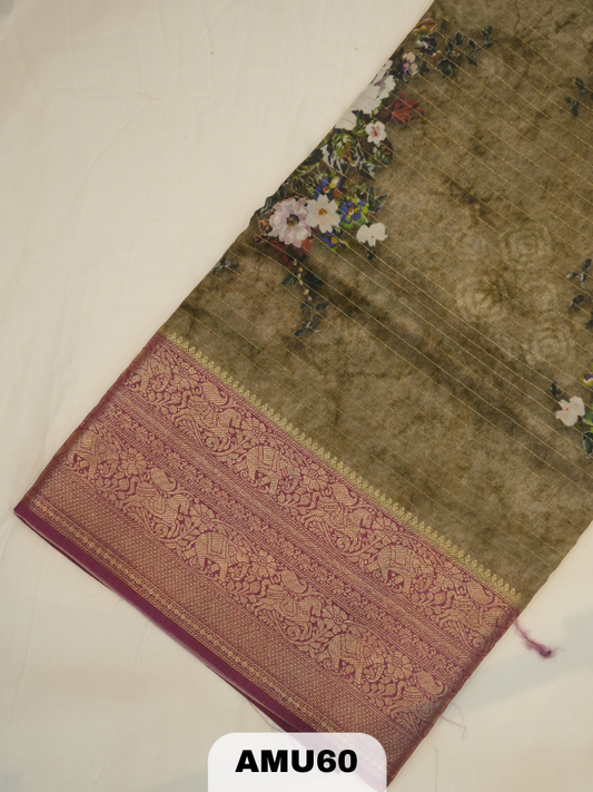 PREMIUM BANARAS ORGANZA DIGITAL KALAMKARI PRINT SAREE
