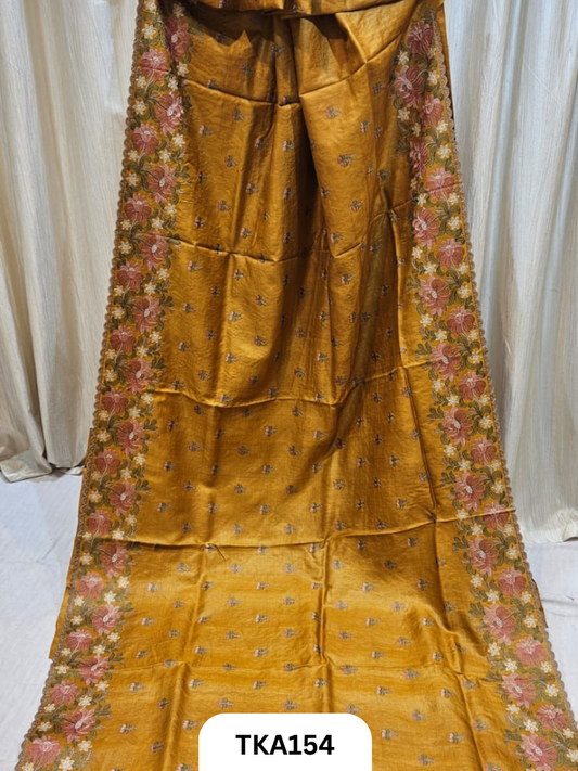 Pure Bishnupuri Silk - Pure Gachi Tussar Embroidery Design Saree