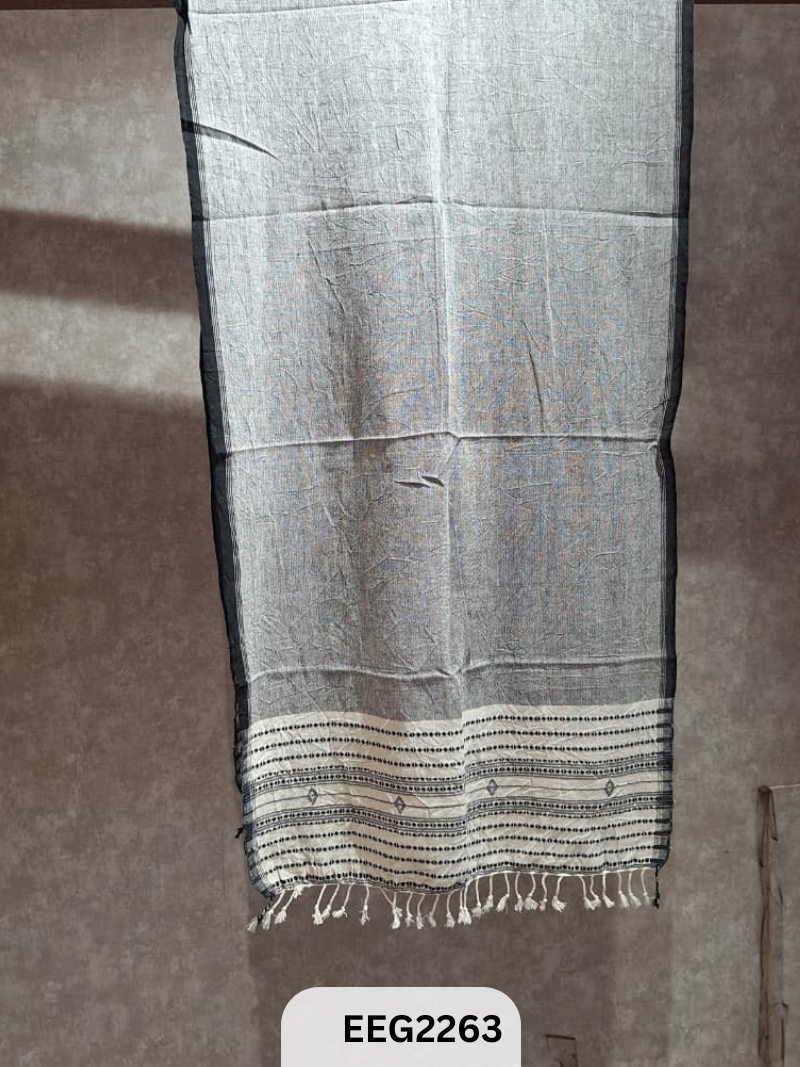 HANDWEAVED KALA COTTON STOLE WITH TESSLES-2.2MTR*20INCH