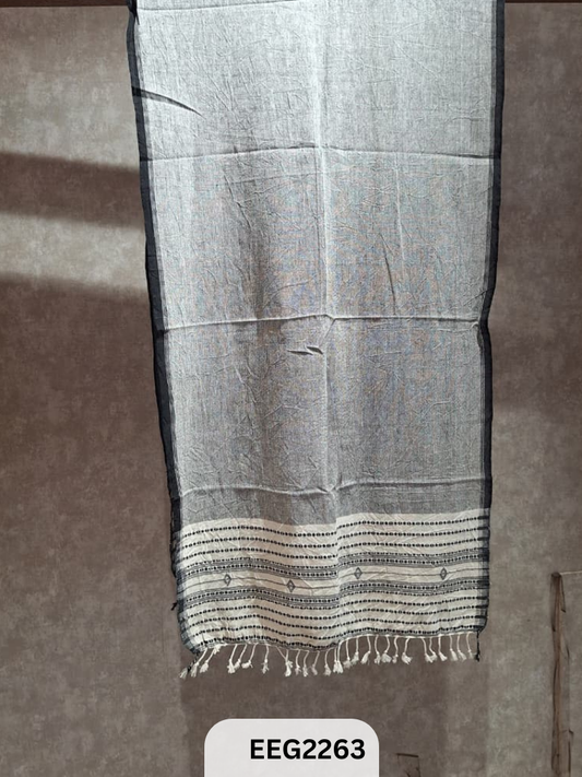 HANDWEAVED KALA COTTON STOLE WITH TESSLES-2.2MTR*20INCH