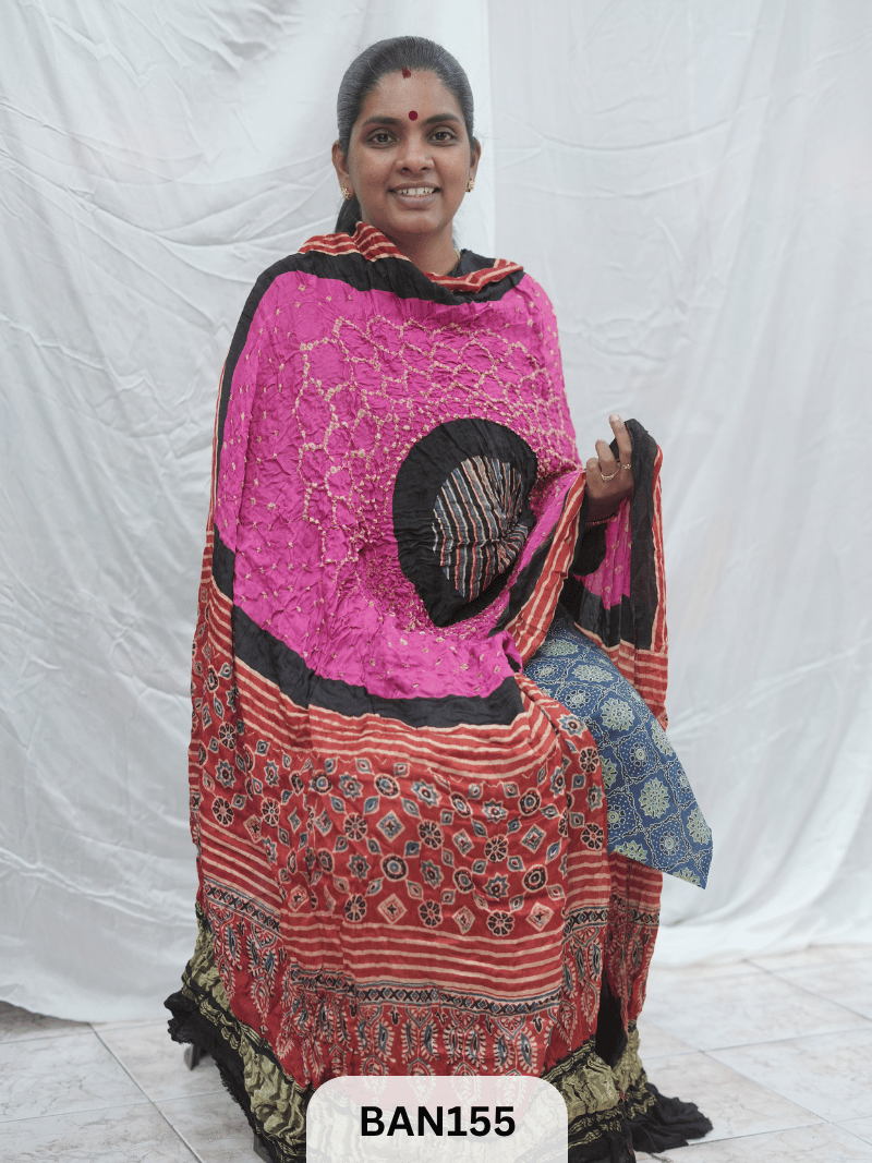 AJRAKH BANDHEJ GUL DUPPATA WITH LAGDI PATTA