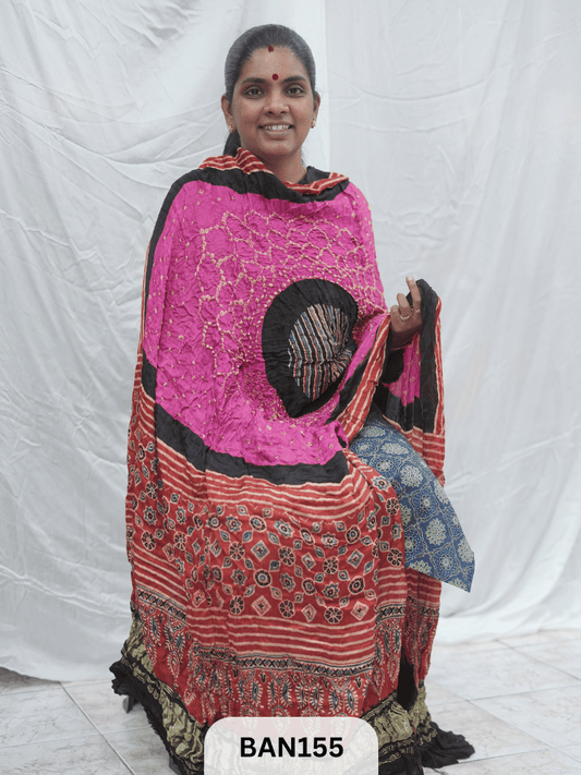 AJRAKH BANDHEJ GUL DUPPATA WITH LAGDI PATTA