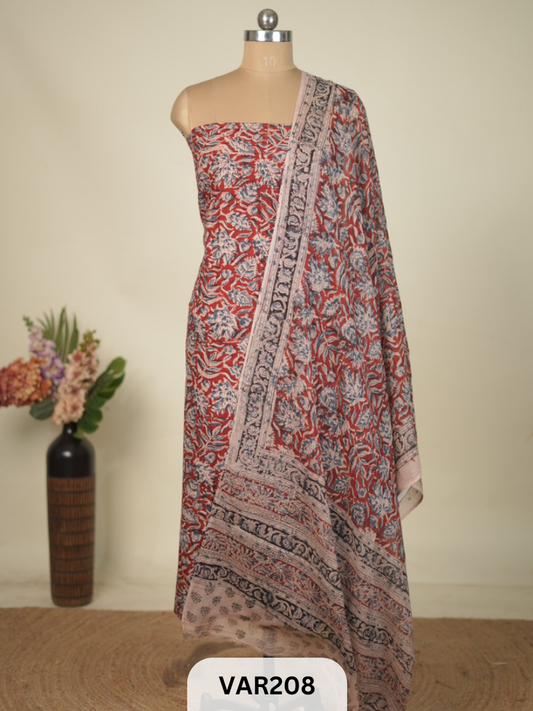 PURE HANDBLOCK KALAMKARI COTTON-2 PCS-TOP & DUPPATA