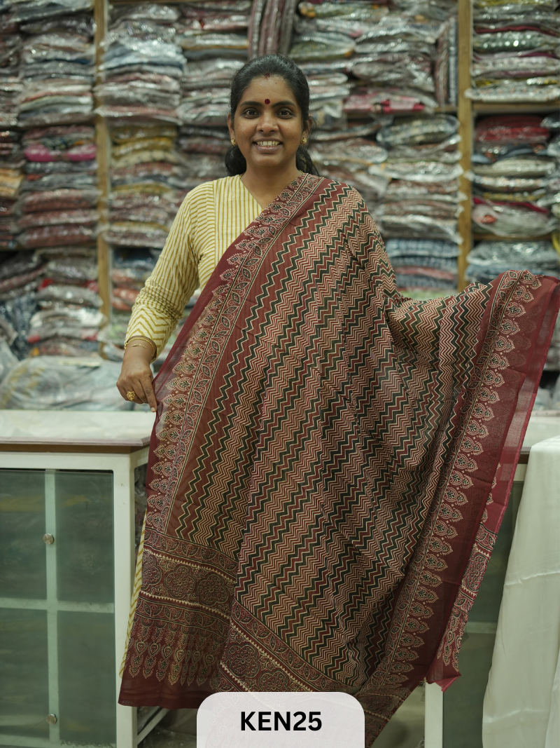COTTON AJRAKH DUPPATTA SCREENPRINT-length 2.4mtr width 44''