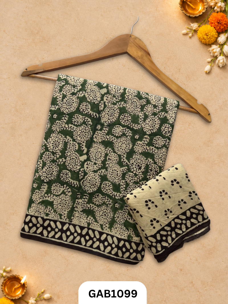 Bagru Handblock Print Mulmul Cotton Saree With Blouse