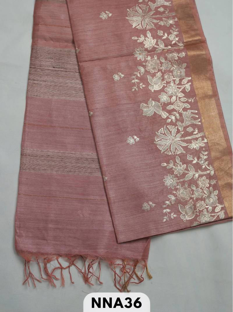 Pure tussar silk with pitta work embroidery saree