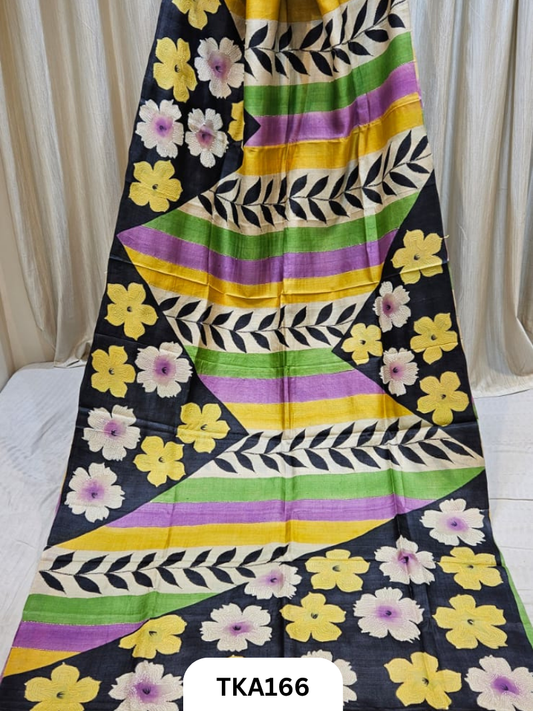Pure Tussar ghicha silk with heavy embroidery with bishnupur hand painted exclusive saree