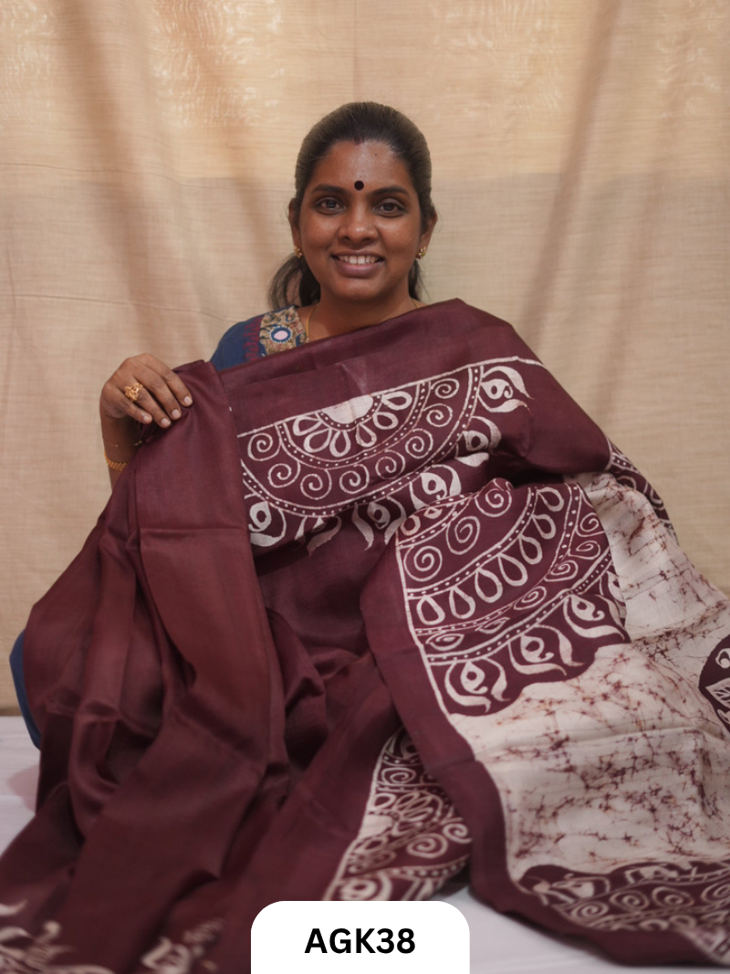 Premium Murshidabad 3-Ply Silk Hand Batik Saree – Silk Mark Certified
