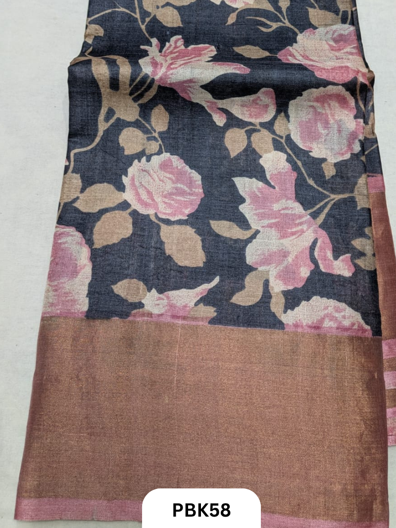 Premium Pure Tussar Silk Handblock Print Saree – Kolkata Special