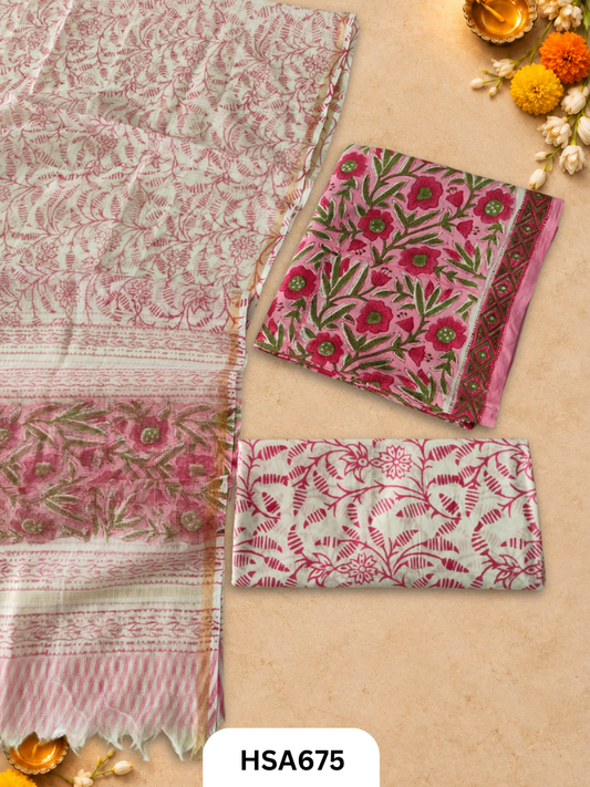 Handblock Printed Kota Doriya Dupatta With Cotton Suits Top 2.5mtr Dupatta 2.5mtr