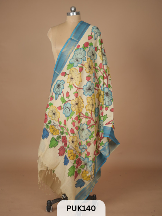 PURE PENKALAMKARI DUPPATTA - CHENNURI SILK