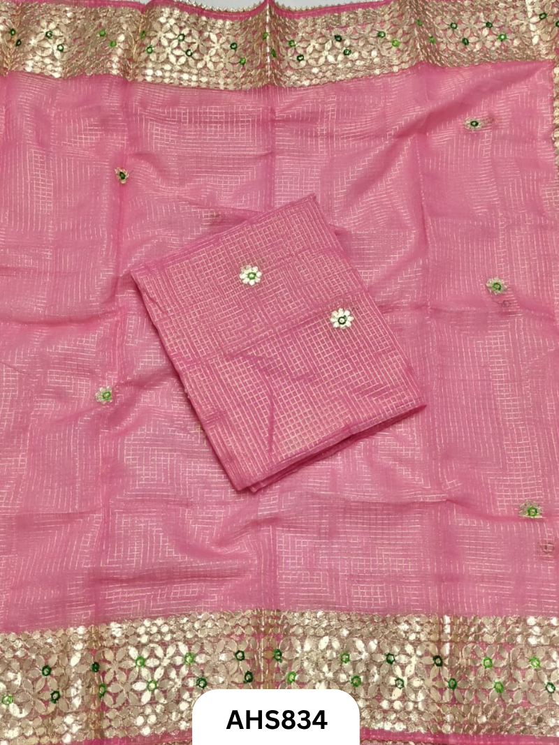 Kota Doria Check Gotta Patti Work Dress Material  - Top and Duptta 2.5mt