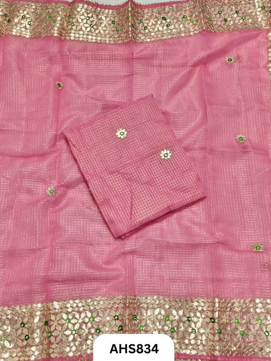 Kota Doria Check Gotta Patti Work Dress Material  - Top and Duptta 2.5mt