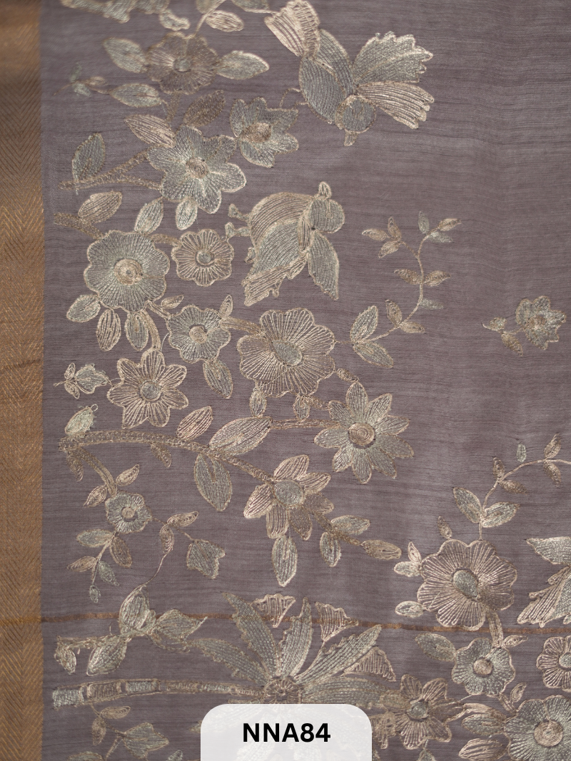 Pure Tussar Silk With Pitta Work - Metallic Theards