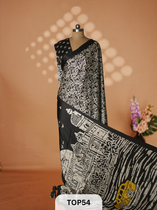 AJRAKH SATIN CREPE SAREE
