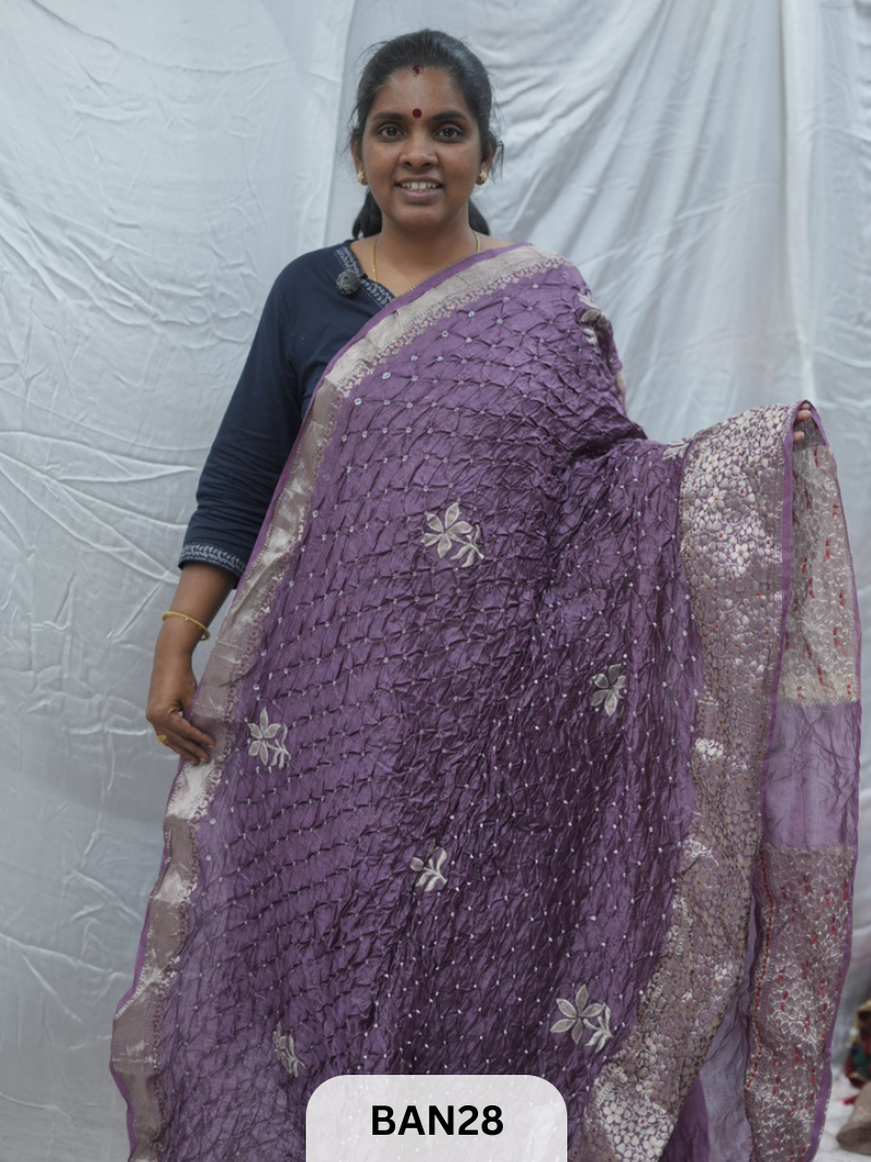 PURE RAW SILK WITH MEENAKARI BUTTA BANDHINI SAREE