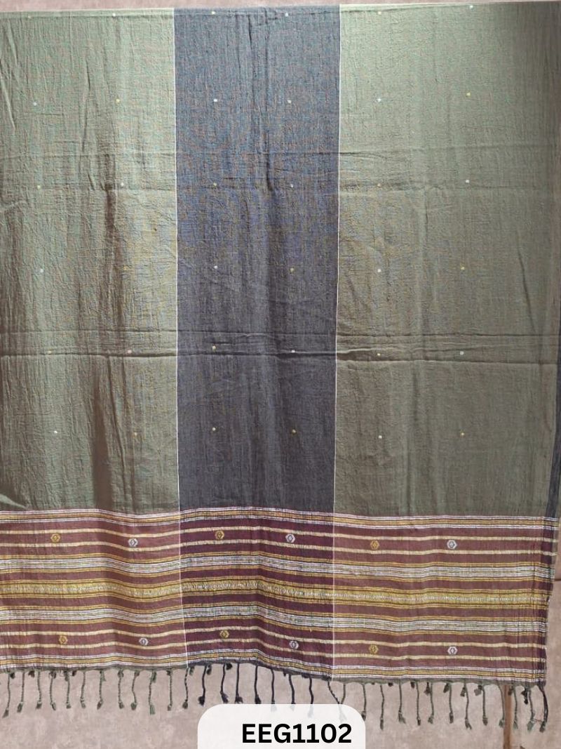 HANDWEAVED KALA COTTON DUPATTA WITH TASSEL-2.5 MTR