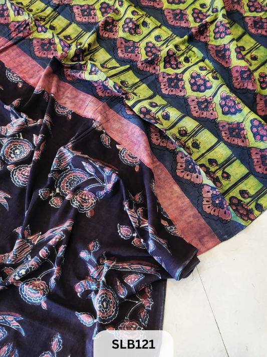 NASHPAL AJRAKH PRINT HAND BLOCK MULMUL COTTON SAREE