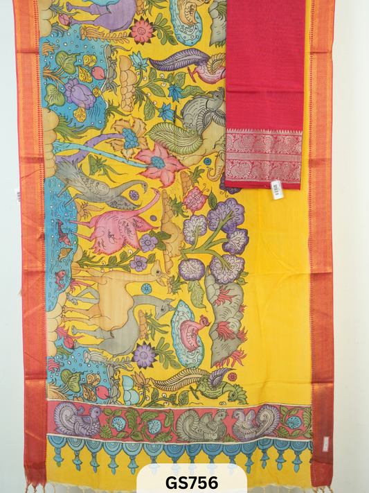 Mangalgiri Top with Pen Kalamkari Dupatta (Top and Dupatta only)