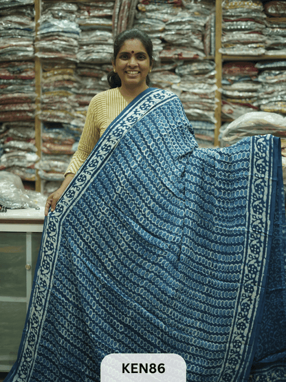 MODAL INDIGO DABU HANDBLOCK PRINT SAREE - NATURAL PROCESS