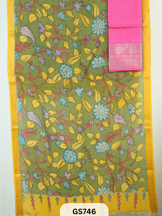 Mangalgiri Top with Pen Kalamkari Dupatta (Top and Dupatta only)