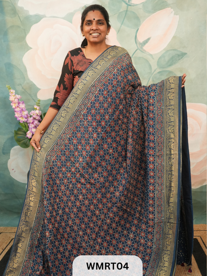 DOLA SILK WITH AJRAKH HANDBLOCK PRINT SAREE