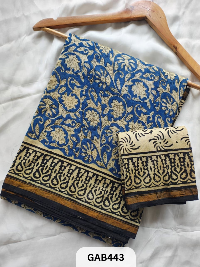 HAND BLOCK PRINTED CHANDERI SILK SAREE WITH BLOUSE