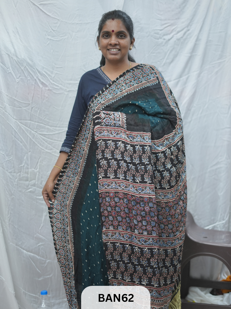 BANDHANI WITH AJRAKH SEMI GAJI SAREE