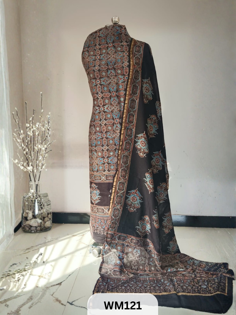 CHANDERI HAND BLOCK PRINT 2 PIECE SUITS EACH 2.5 MTR TOP AND DUPTTA