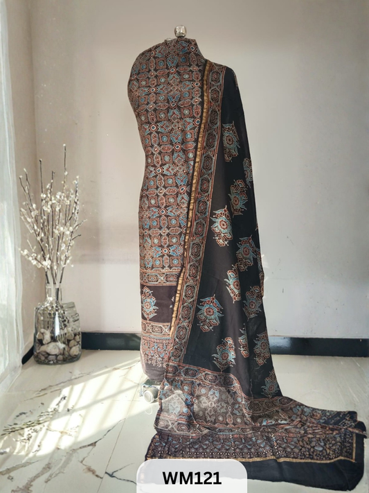 CHANDERI HAND BLOCK PRINT 2 PIECE SUITS EACH 2.5 MTR TOP AND DUPTTA