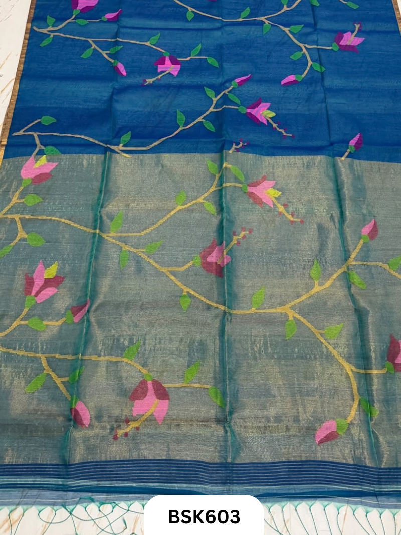 Handloom Pure Muslin Jamdhani With Hand Needle Work Saree