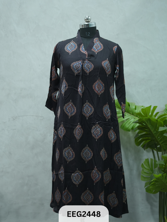 MODAL AJRAKH PRINT KURTI WITH PLEATS