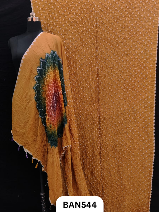 Semi Gaji Silk Multicolor Gul Pallu Bandhej Saree With Hand Tussels