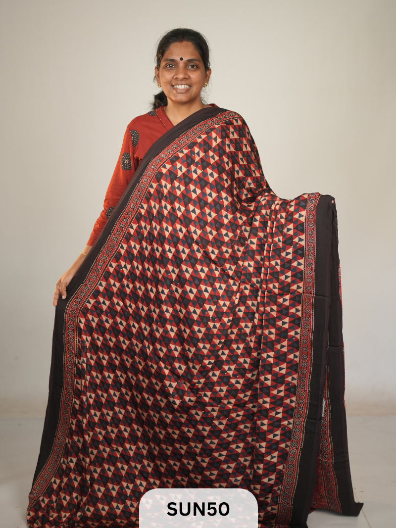 MODAL SILK WITH AJRAKH HANDBLOCK PRINT SAREE