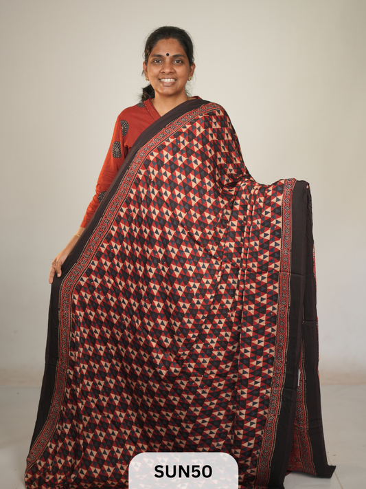 MODAL SILK WITH AJRAKH HANDBLOCK PRINT SAREE