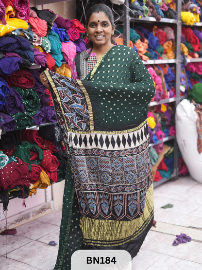 AJRAKH BANDHEJ WITH SKIRT BORDER SAREES | MODAL GAJI FABRIC