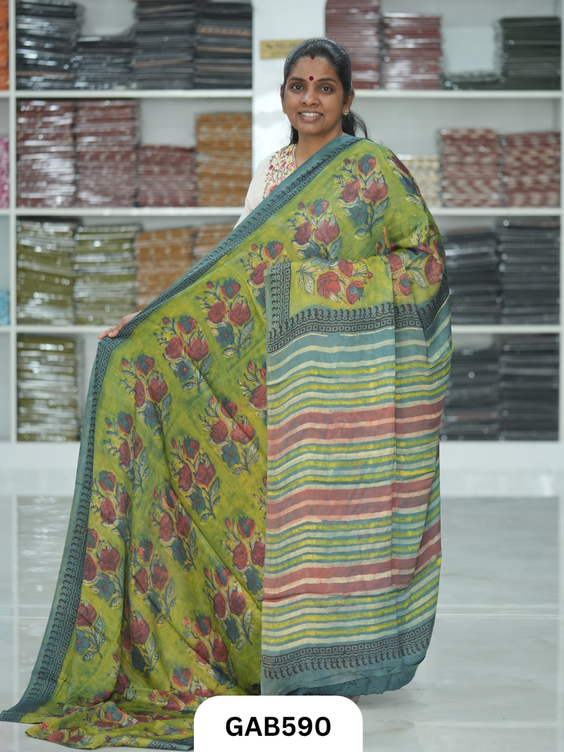 Nashpal & Pomegranate Peel Printed Modal Silk Sarees with blouse