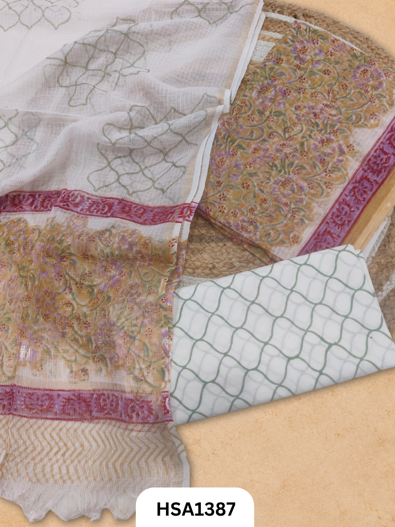 Hand block printed kota doriya suit top &duppta 2.5 meter