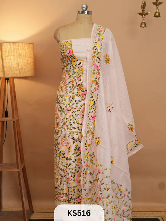 Dupion Chanderi Silk  With Hand Kantha Stitch