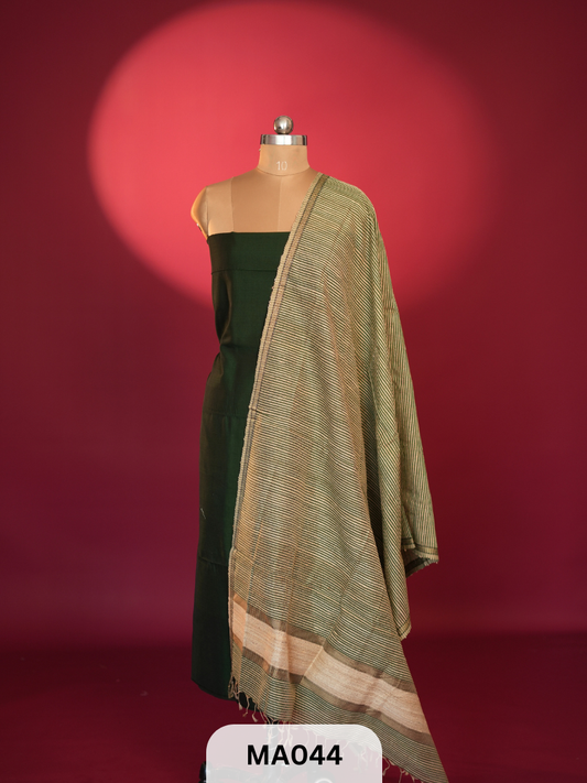 Handloom Maheswari Silk Pattu Salwar with Ghicha Jute Work Dupatta