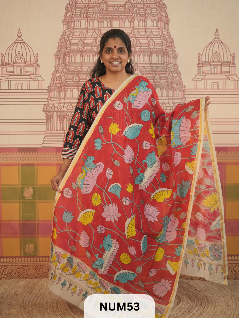 PURE CHANDERI WITH PENKALAMKARI DUPPATA