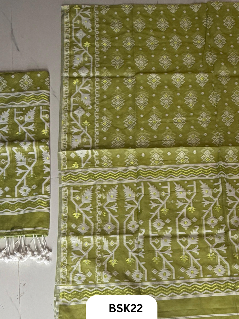 Cotton Jamdani Zari Weave  Top Material - 2.5  Duppata - 2.5  Machine Weave Hand Cutting