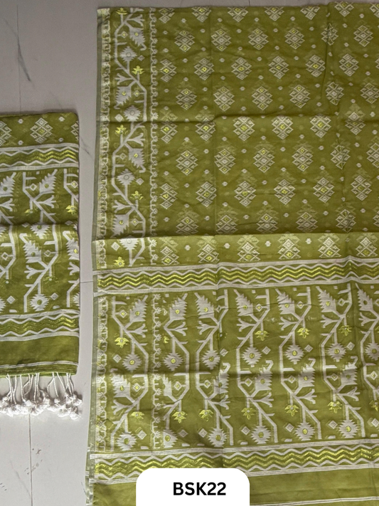 Cotton Jamdani Zari Weave  Top Material - 2.5  Duppata - 2.5  Machine Weave Hand Cutting