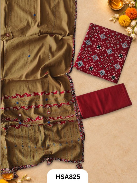 Ajrahk Print With Patch Work And Mirror Work Dupatta