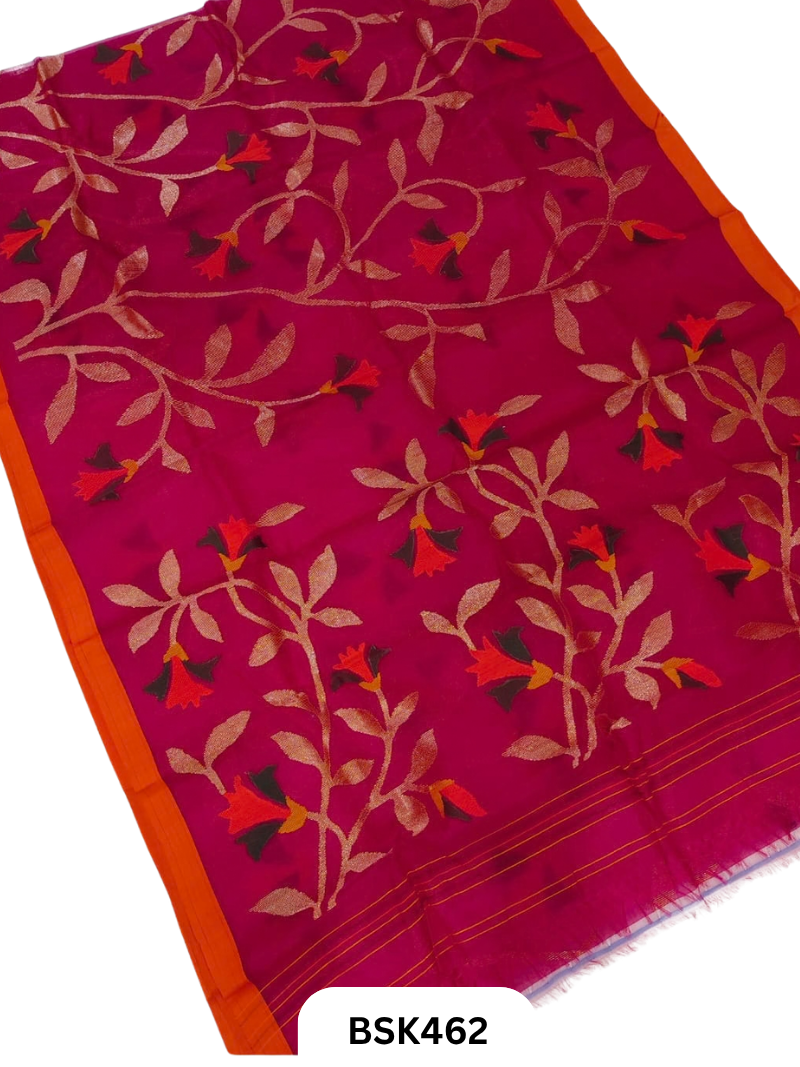 Handloom Pure Muslin Jamdhani Needle Work Weave Saree