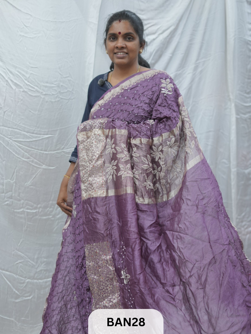 PURE RAW SILK WITH MEENAKARI BUTTA BANDHINI SAREE