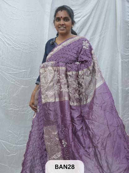 PURE RAW SILK WITH MEENAKARI BUTTA BANDHINI SAREE