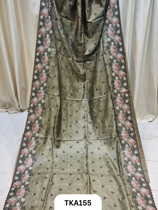 Pure Bishnupuri Silk - Pure Gachi Tussar Embroidery Design Saree
