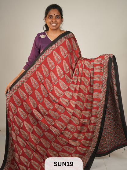MODAL SILK WITH AJRAKH HANDBLOCK PRINT SAREE