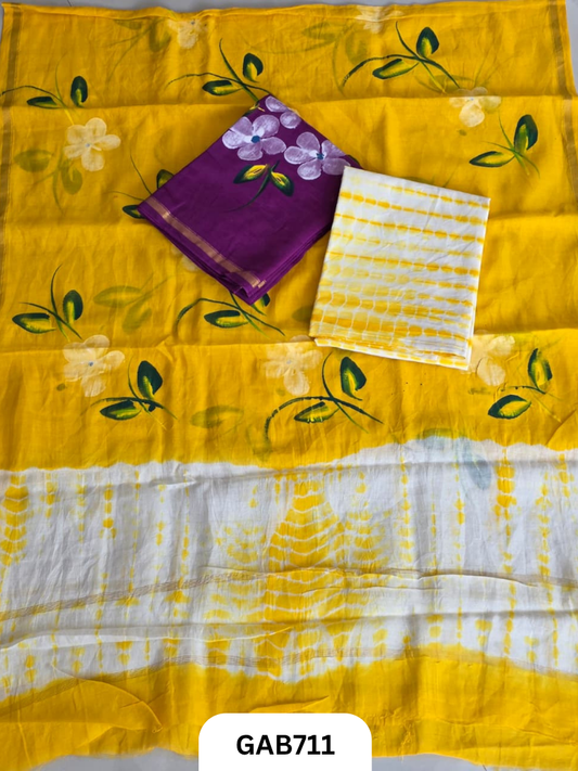 Hand Block Chanderi Silk Dress Materials Top 2.5 Mtrs Duptta 2.5 Mtrs
